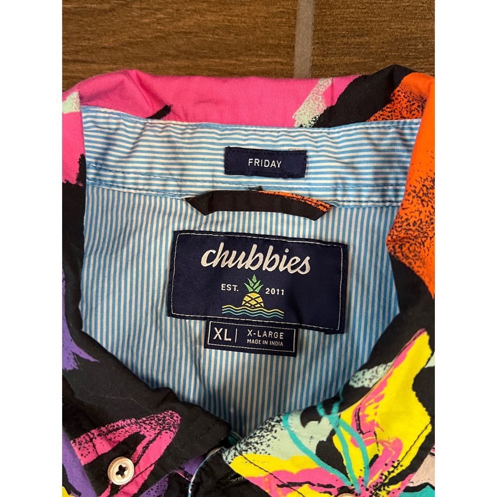 Chubbies Mens XL Friday Shirt Neon Abstract Floral Short Sleeve Button Down - Picture 3 of 6